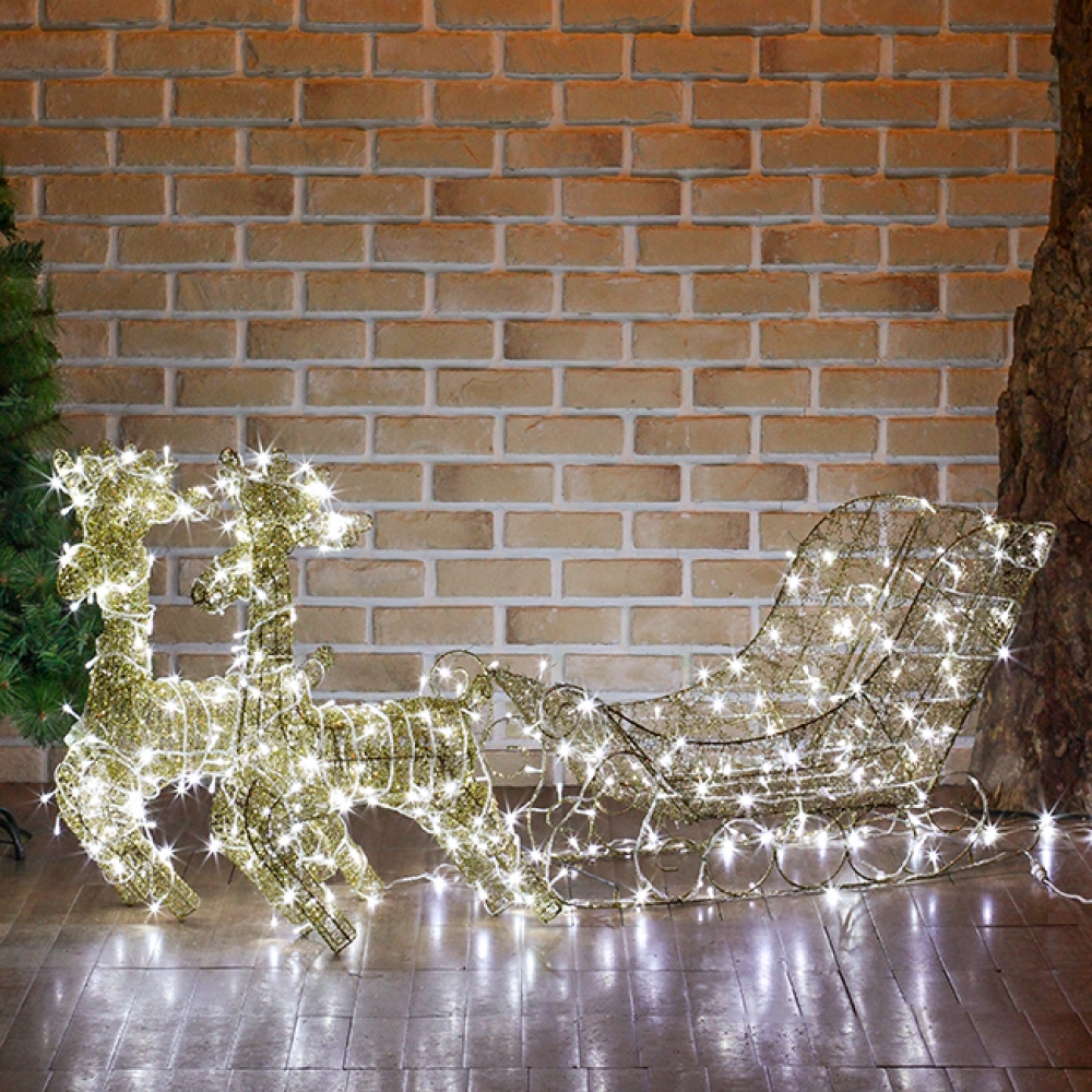 140cm LED 골드 반짝이 사슴 썰매 장식 세트 크리스마스장식 크리스마스소품