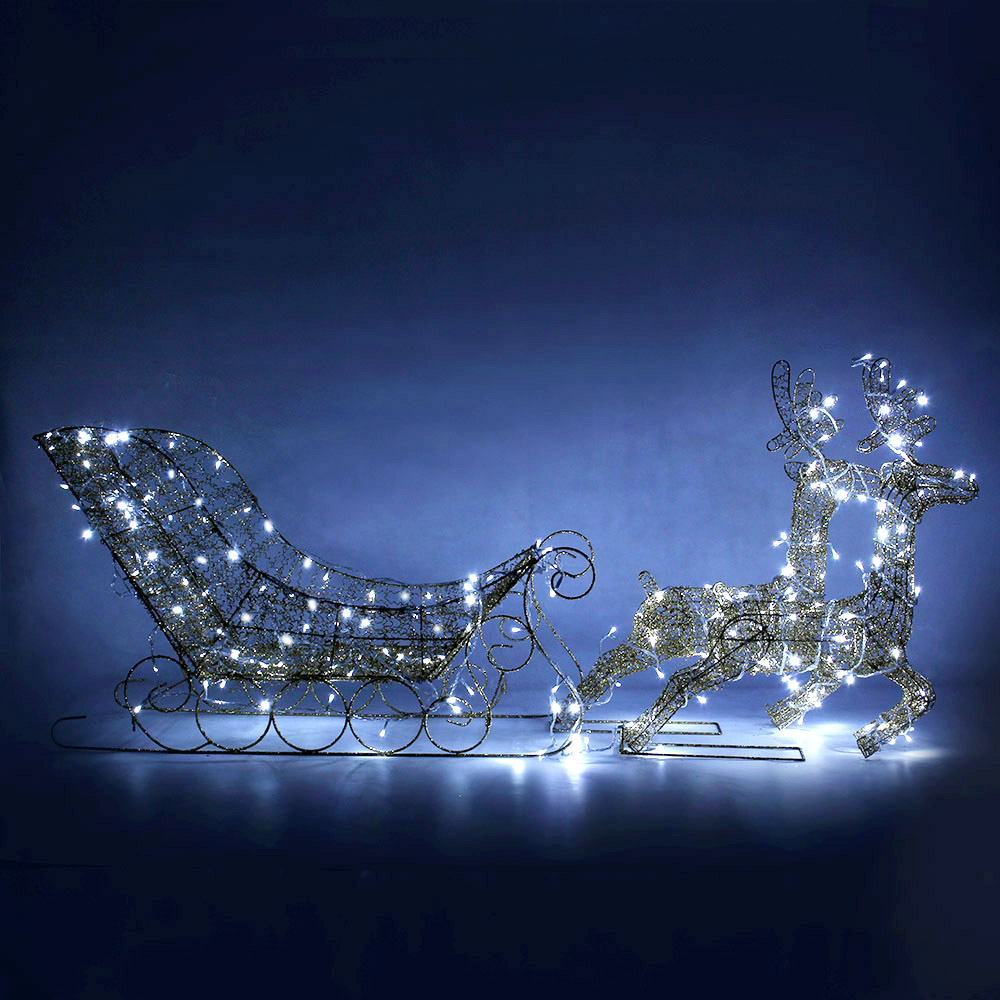 140cm LED 골드 반짝이 사슴 썰매 장식 세트 크리스마스장식 크리스마스소품