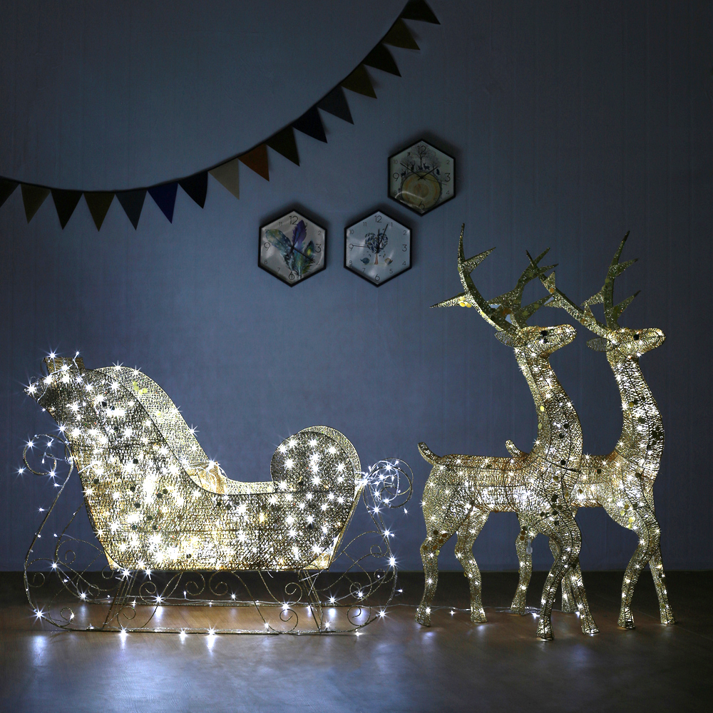 190cm LED 럭셔리 사슴 썰매 세트 골드 대형트리장식 크리스마스장식 크리스마스소품