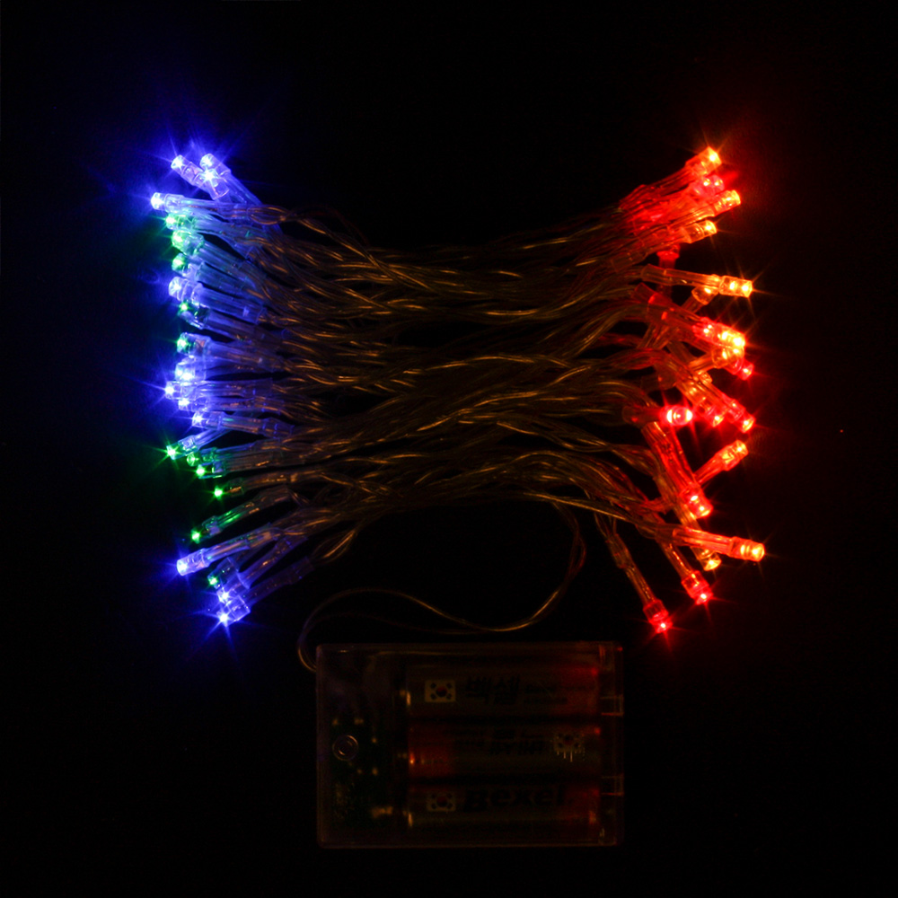 50구 투명선 피켓 LED 칼라전구 5M 배터리 트리전구 크리스마스 장식전구 LED조명