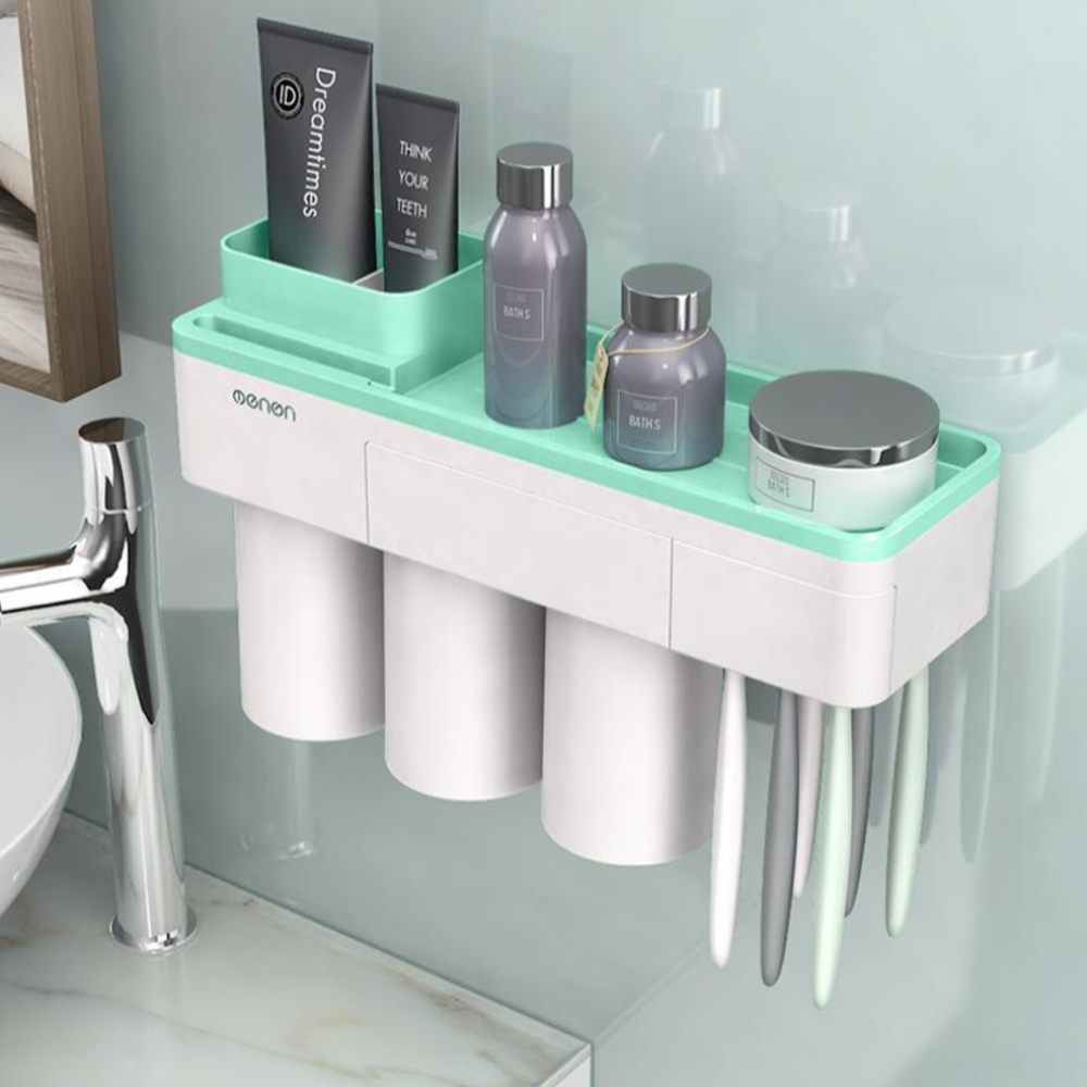 더배스 자석컵 칫솔걸이 3컵 욕실 칫솔꽂이 욕실선반 칫솔컵 욕실용품 칫솔보관 욕실화장품선반