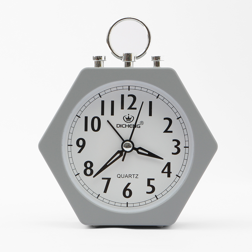 퀴리 육각형 알람시계 그레이 탁상시계 자명종시계 인테리어시계