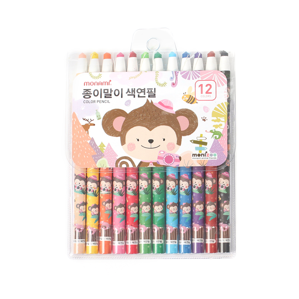 모나미 종이말이 색연필 12색 핑크 색연필세트 컬러링색연필 미술용색연필 고급색연필