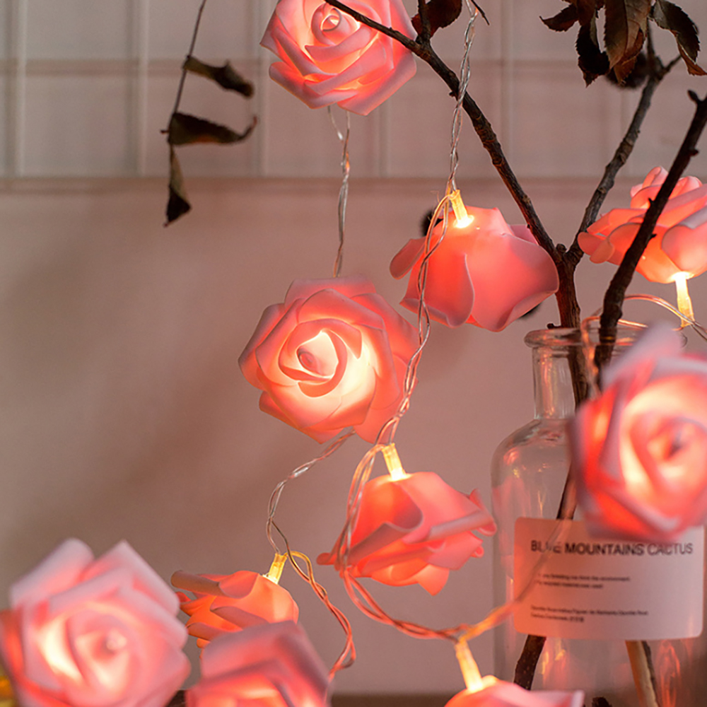 10구 LED 로맨틱 장미 가랜드 전구 꽃 줄조명 핑크 LED장식조명 LED전구 장식전구