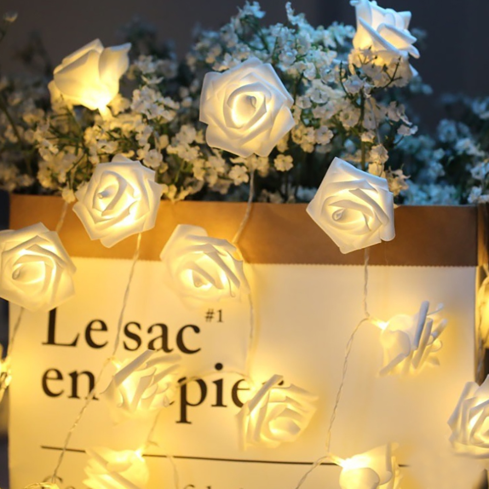 10구 LED 로맨틱 장미 가랜드 전구 꽃 줄조명 화이트 LED장식조명 LED전구 장식전구