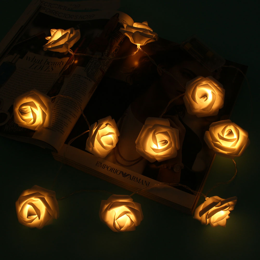 10구 LED 로맨틱 장미 가랜드 전구 꽃 줄조명 화이트 LED장식조명 LED전구 장식전구
