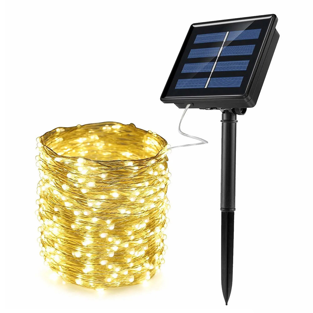 태양광 LED 100구 와이어 전구 12m 웜색 야외조명 태양광쏠라 태양광조명 LED태양광