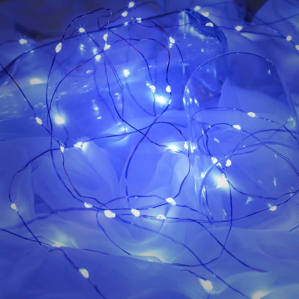 리빙그로 태양광 LED 100구 와이어 전구 12m 블루 태양광쏠라 태양광조명 LED태양광