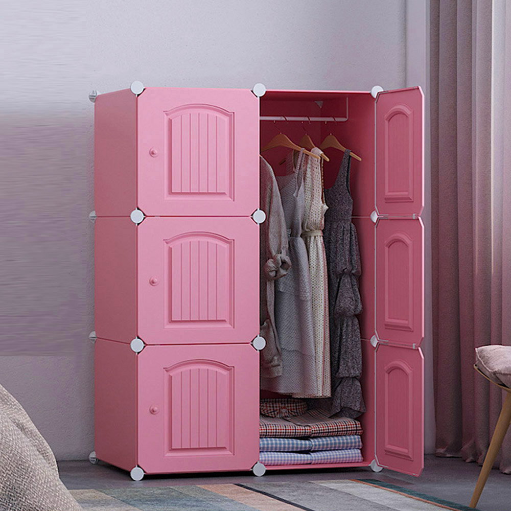 DIY 핑크 도어 선반 옷장 가벼운 의류수납함 선반옷장 수납장 진열장 의류수납장 옷수납장
