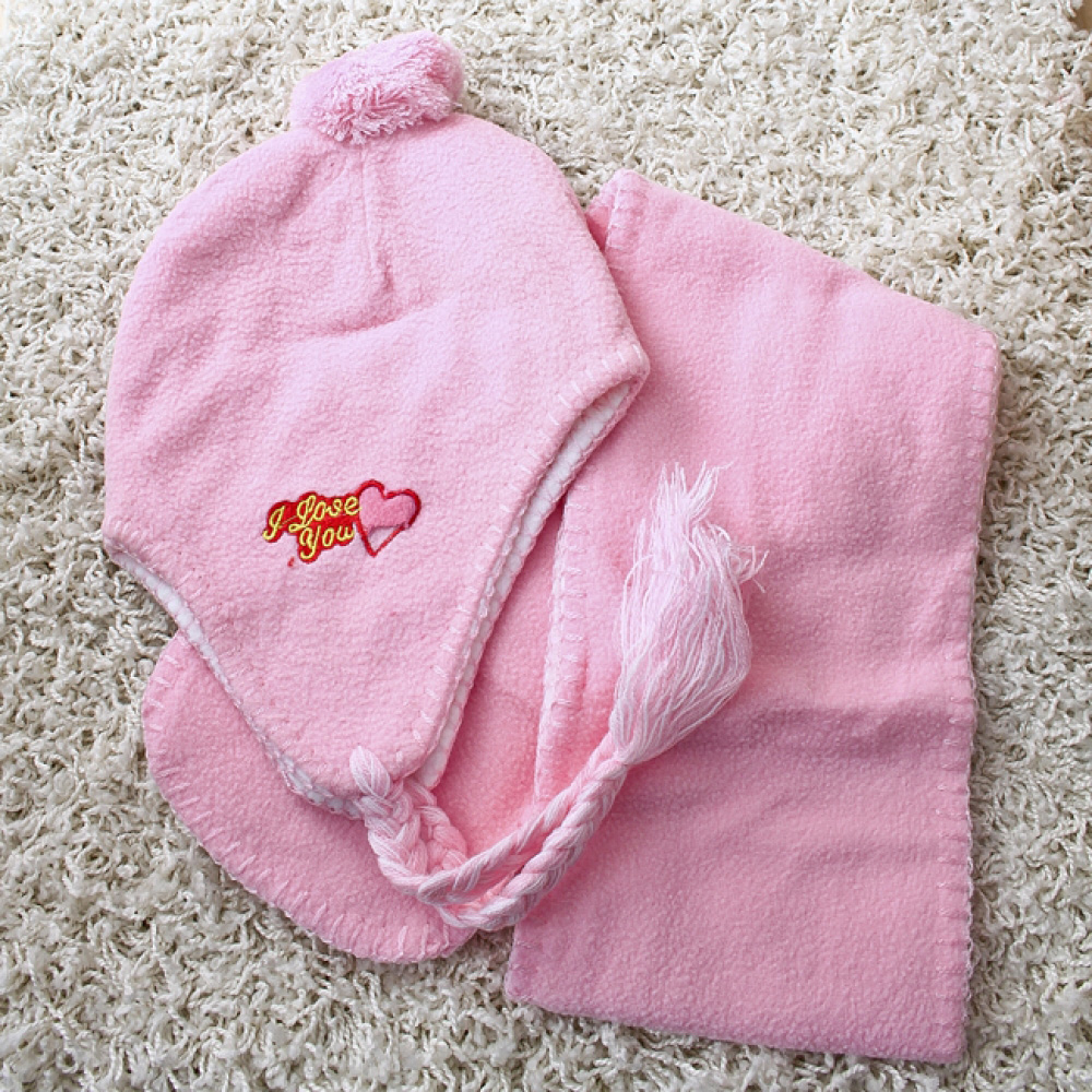 귀달이 모자 목도리 세트 소형-핑크 겨울 방울모자 겨울모자 털모자 방한모자 방울털모자