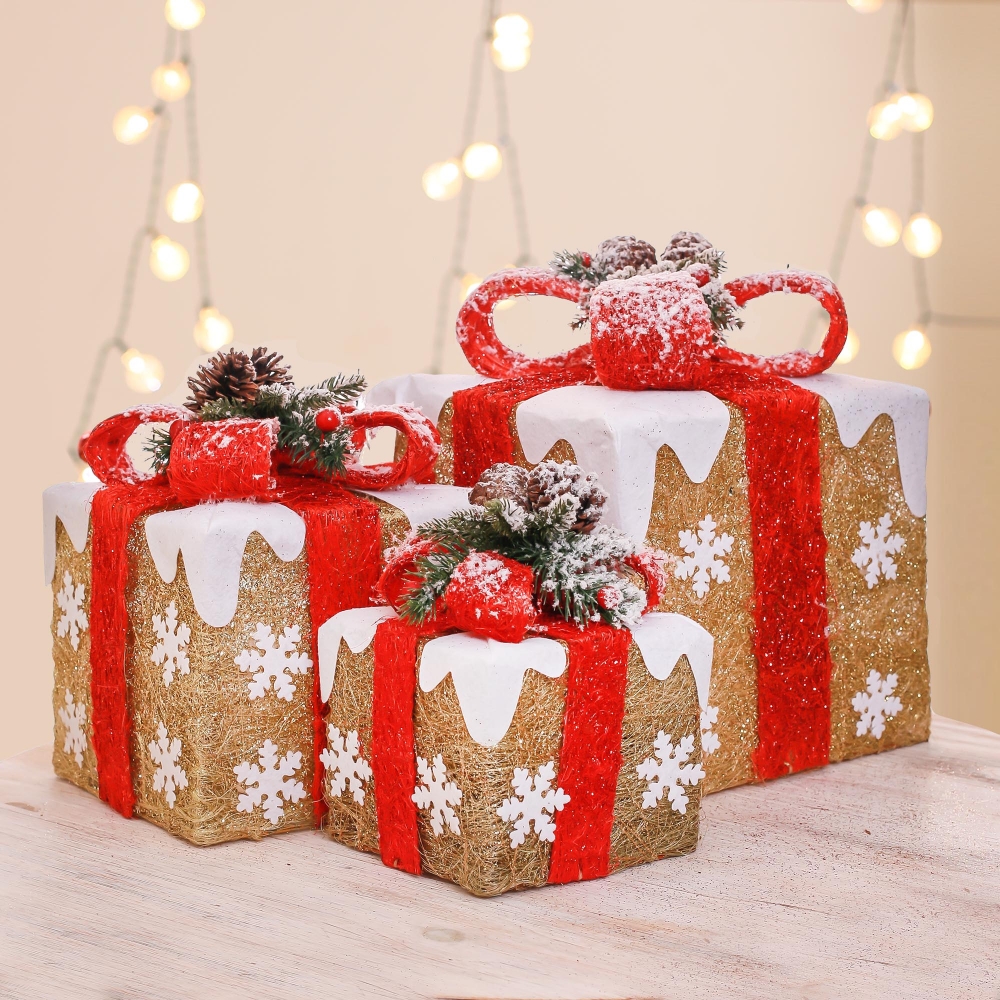 아이스눈꽃 장식용 선물상자 3종 트리꾸미기 소품 크리스마스장식 트리장식