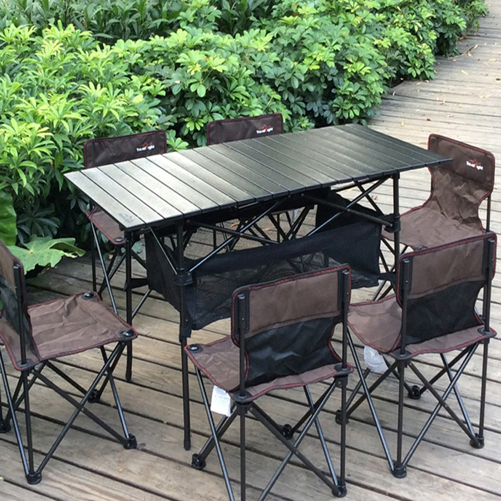 캠핑용 접이식 6인 테이블 의자세트 브라운 캠핑용품 편의점테이블 접이식테이블 야외테이블