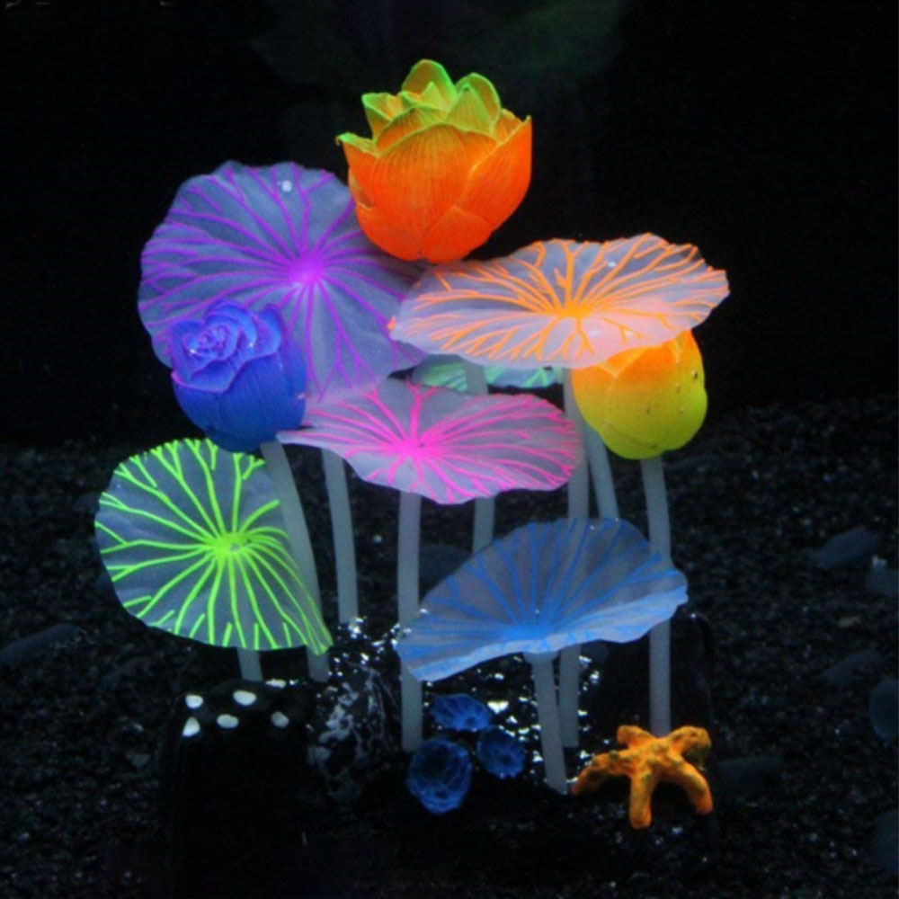 수족관 꾸미기 야광 수초 장식 연꽃 반사광 야광수초