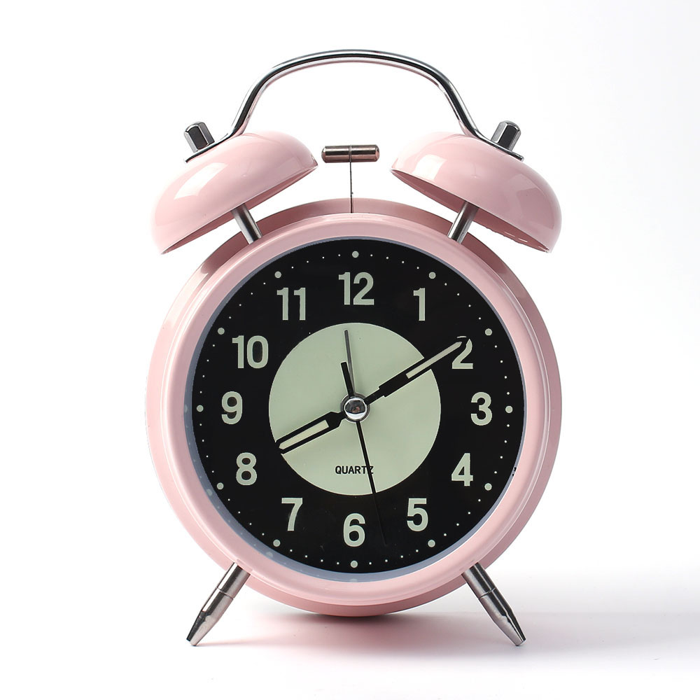 무소음 축광 야광 해머벨 탁상시계 핑크 인테리어시계 알람시계 자명종 아날로그시계 레트로시계