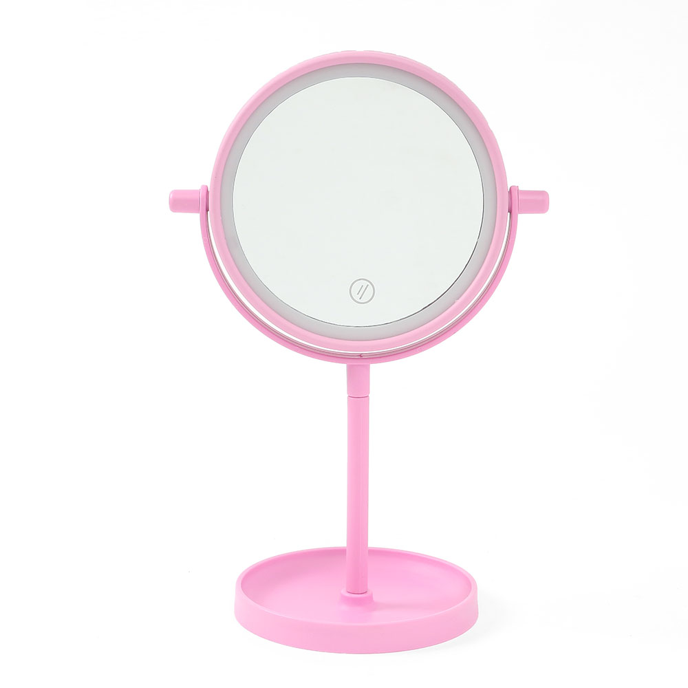 엘리 터치 LED 조명 거울 스탠드 탁상 원형거울 핑크 LED탁상거울 탁상용거울 화장거울