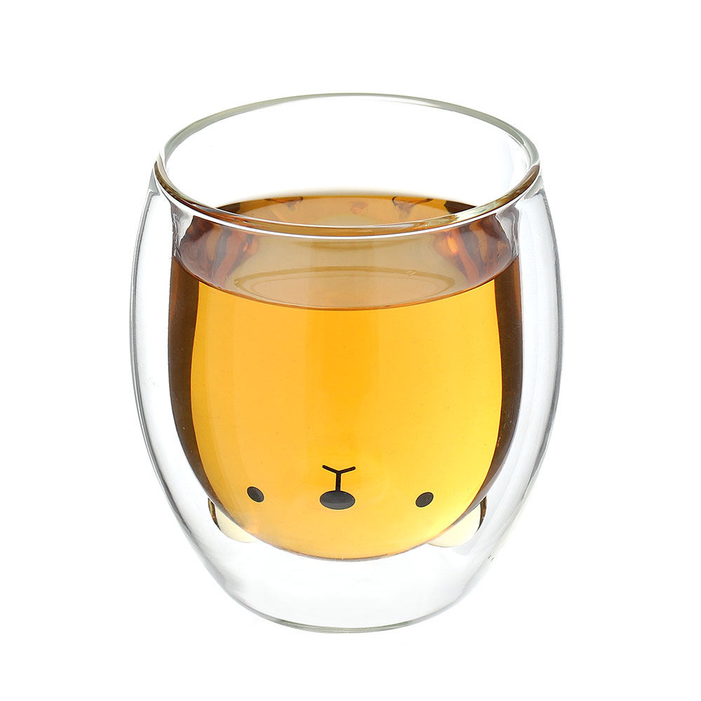 로하티 행복카페 이중 유리컵 거꾸로 곰돌이 동물컵 동물유리컵 동물얼굴컵 곰돌이컵