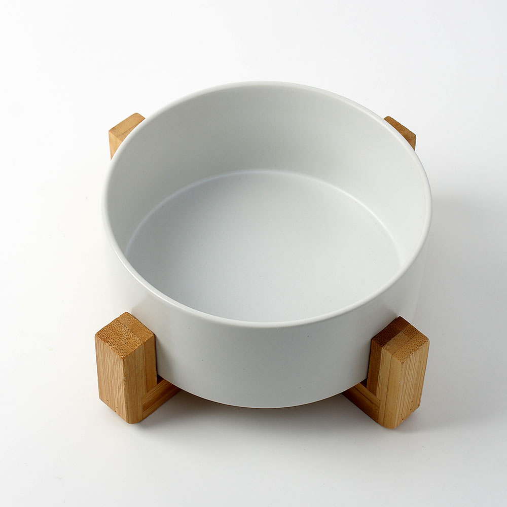 반려동물 우드받침 도자기식기(16cm) 애견밥그릇
