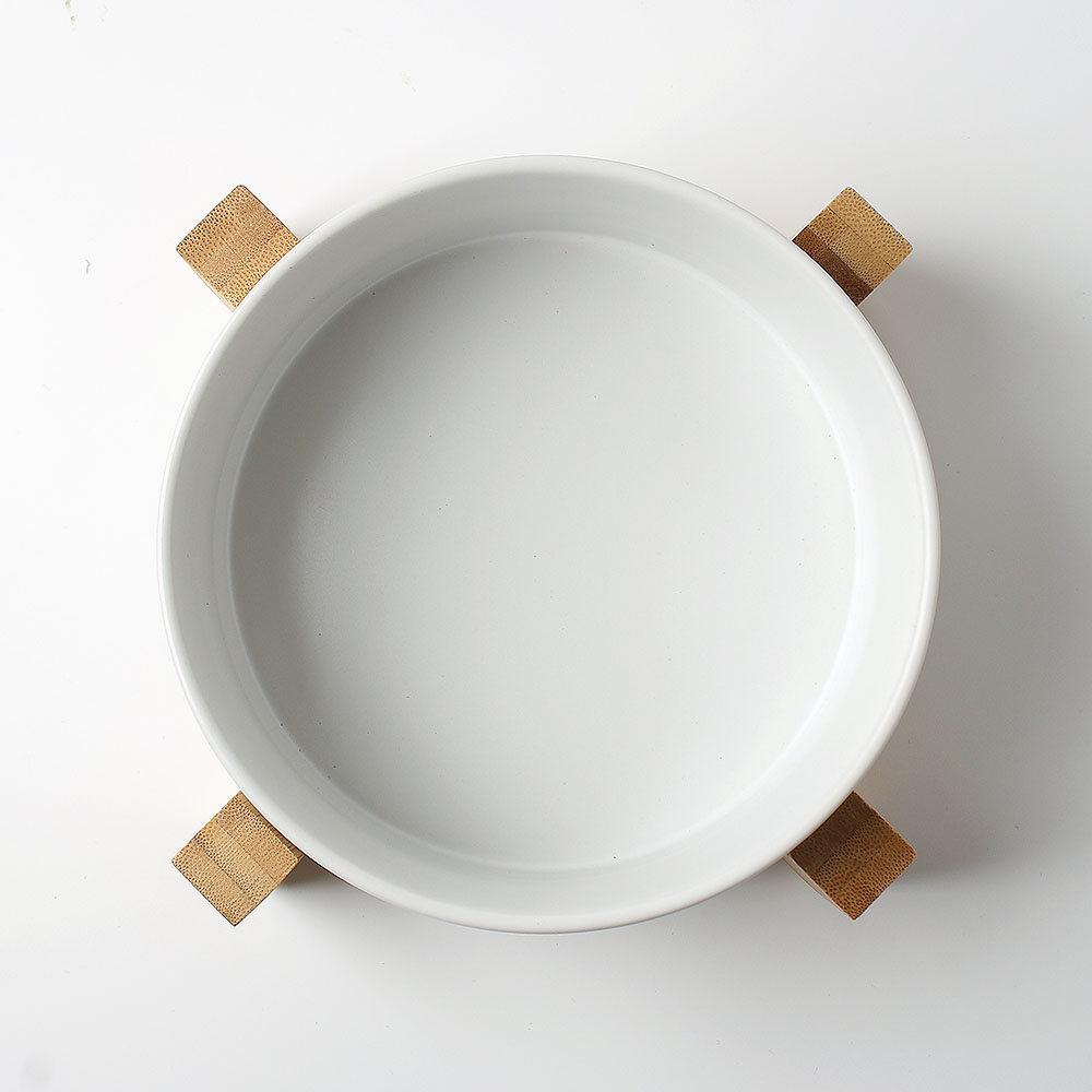 반려동물 우드받침 도자기식기(16cm) 애견밥그릇