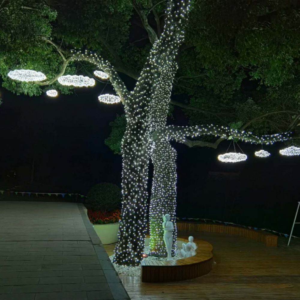 오스타 LED 100구 투명선 백색 줄전구 10m 야외 점멸
