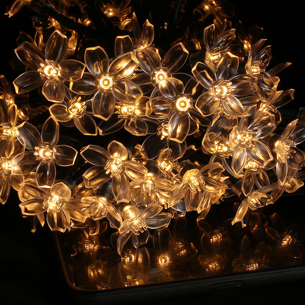 포스원 LED 100구 태양광 플라워 전구 꽃 웜색 줄조명