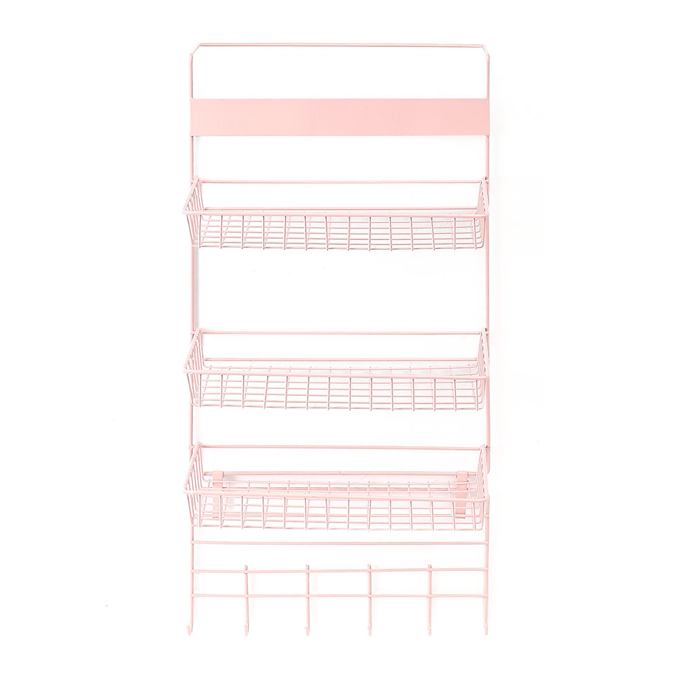 냉장고걸이 3단 스틸 수납선반(핑크) 사이드선반