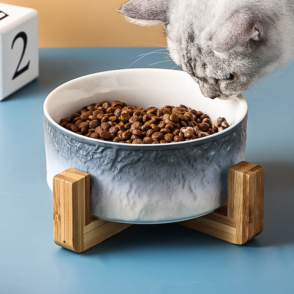 반려동물 우드받침 도자기식기 고양이 강아지밥그릇